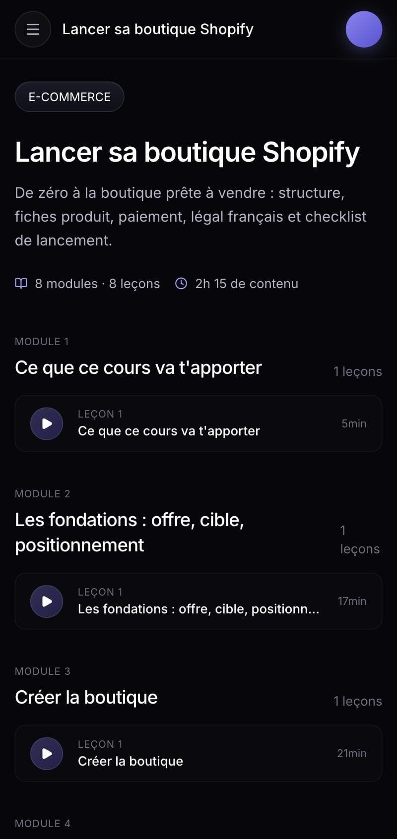 Un cours Lansbury : modules et leçons